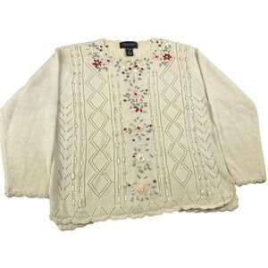 Celina Yang Designs Flowers Floral Ivory Sweater Womens Size Large Granny‎ Core
